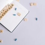 Flat lay of health insurance concept with planner and pills.